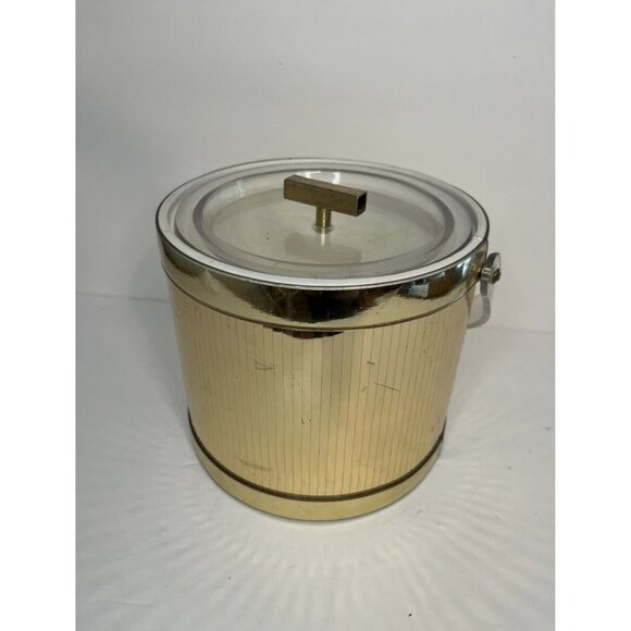 Vintage Georges Briard Ice Bucket Mirror Gold with Clear Handle and Lid Vintage - Picture 1 of 10